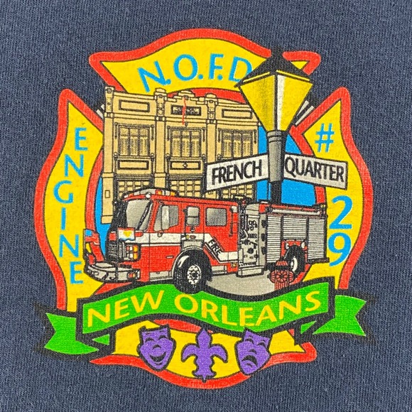 New Orleans Fire Dept Engine 29 Mens L Navy Blue Excellent T-Shirt - Picture 3 of 11